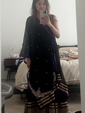 Black & Purple Indian Embellished Women's Dress